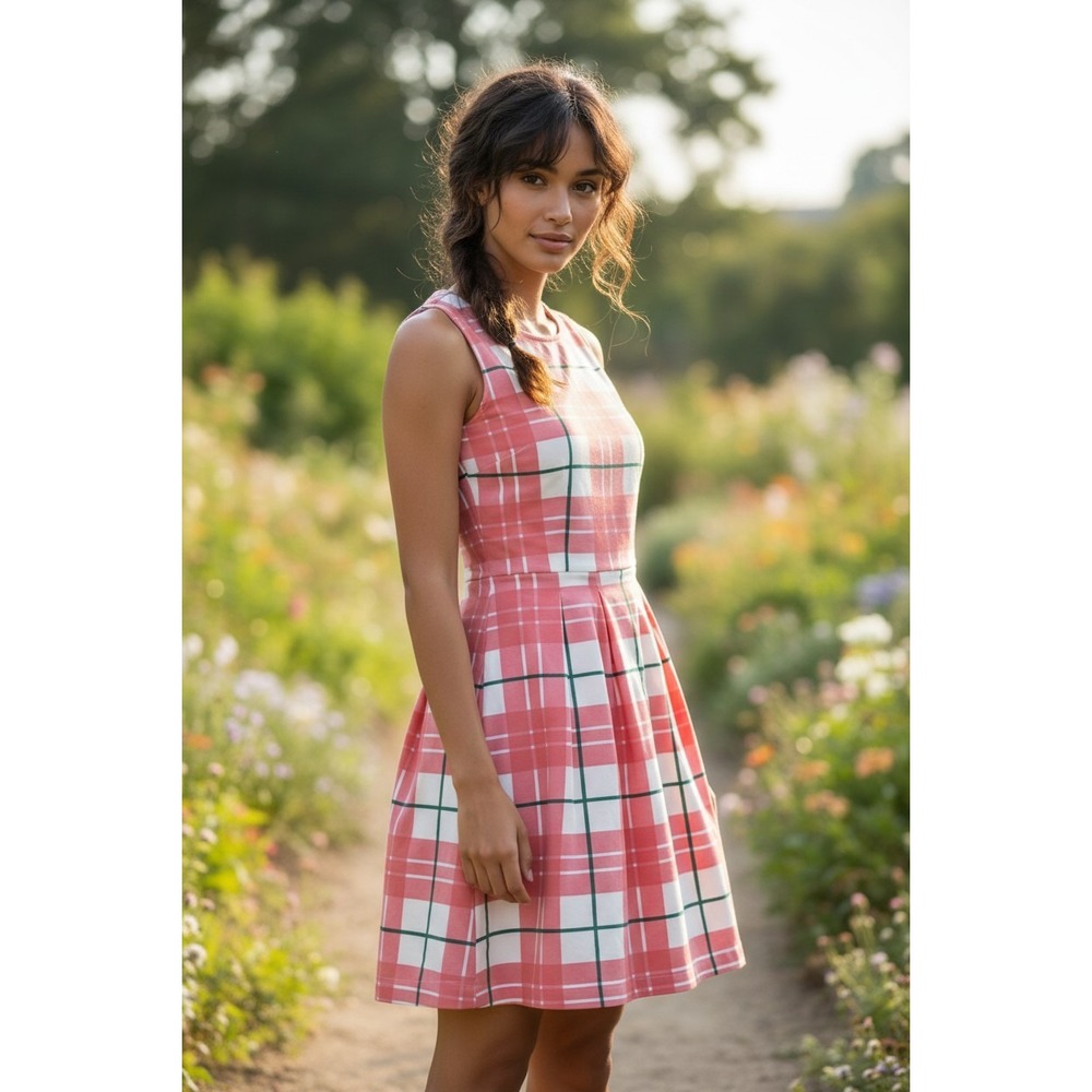 Sailor-Sailor‎ Pink Plaid Sleeveless Fit and Flare Pleated Dress XS